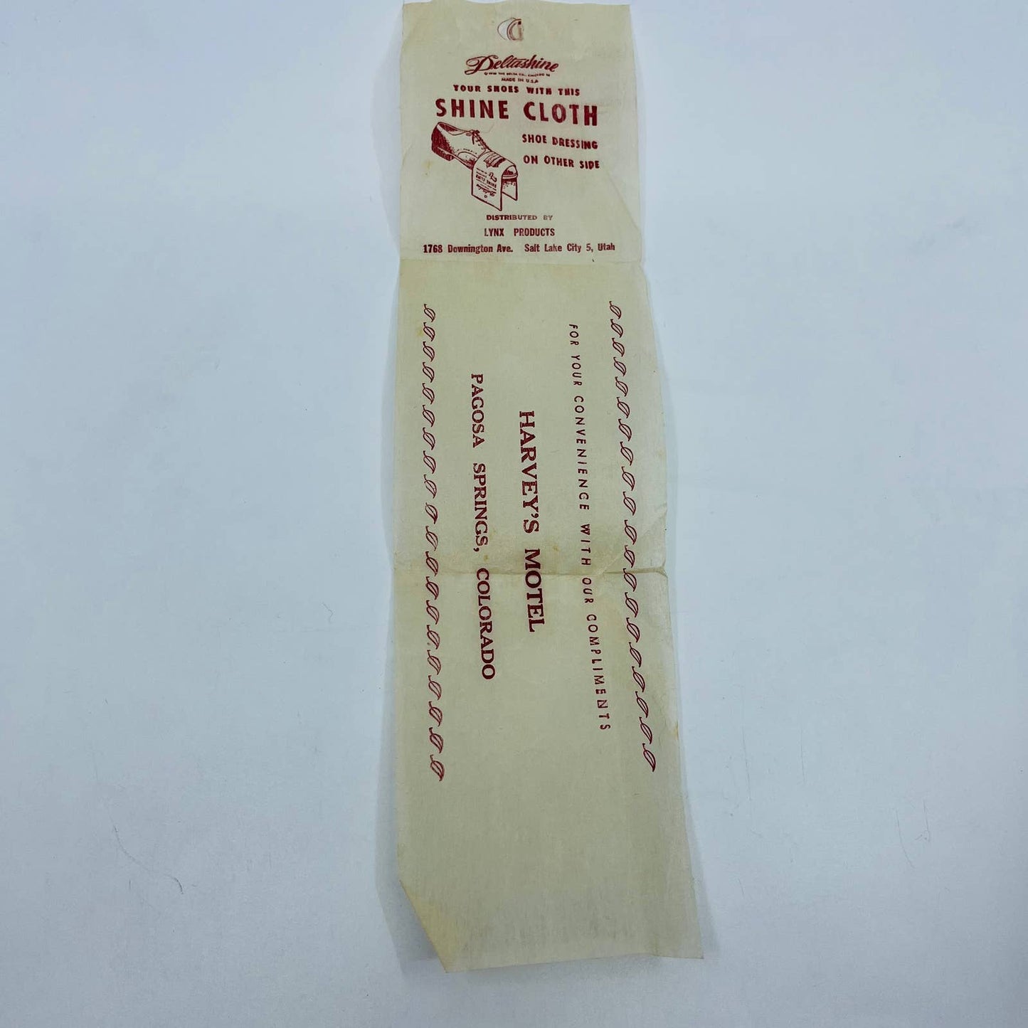 Vintage Shoe Shine Cloth Harvey’s Motel Pagosa Springs CO D1