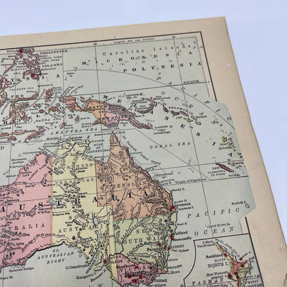 1896 Engraved Tinted Commercial Map of Australia Oceania 9x12" FL5