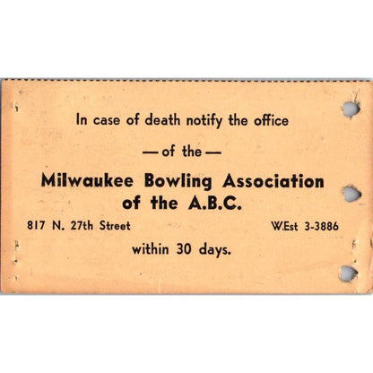 1949 Milwaukee Bowling Association Membership Card Carl W. K. Anderson SE5-5