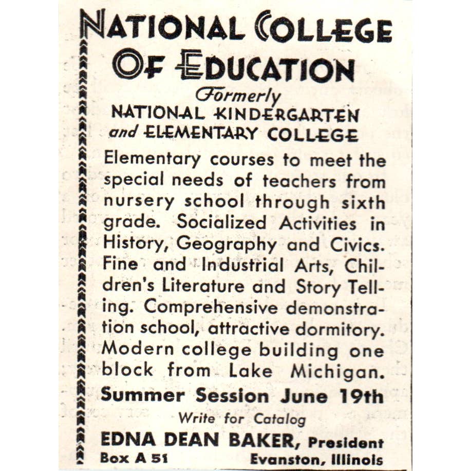 1931 Natural College of Education Edna Dean Baker Evanston IL Ad ~2.5x3 SE6-1