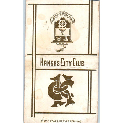 The Kansas City Club Kansas City MO Advertising Matchbook Cover SA9-M2