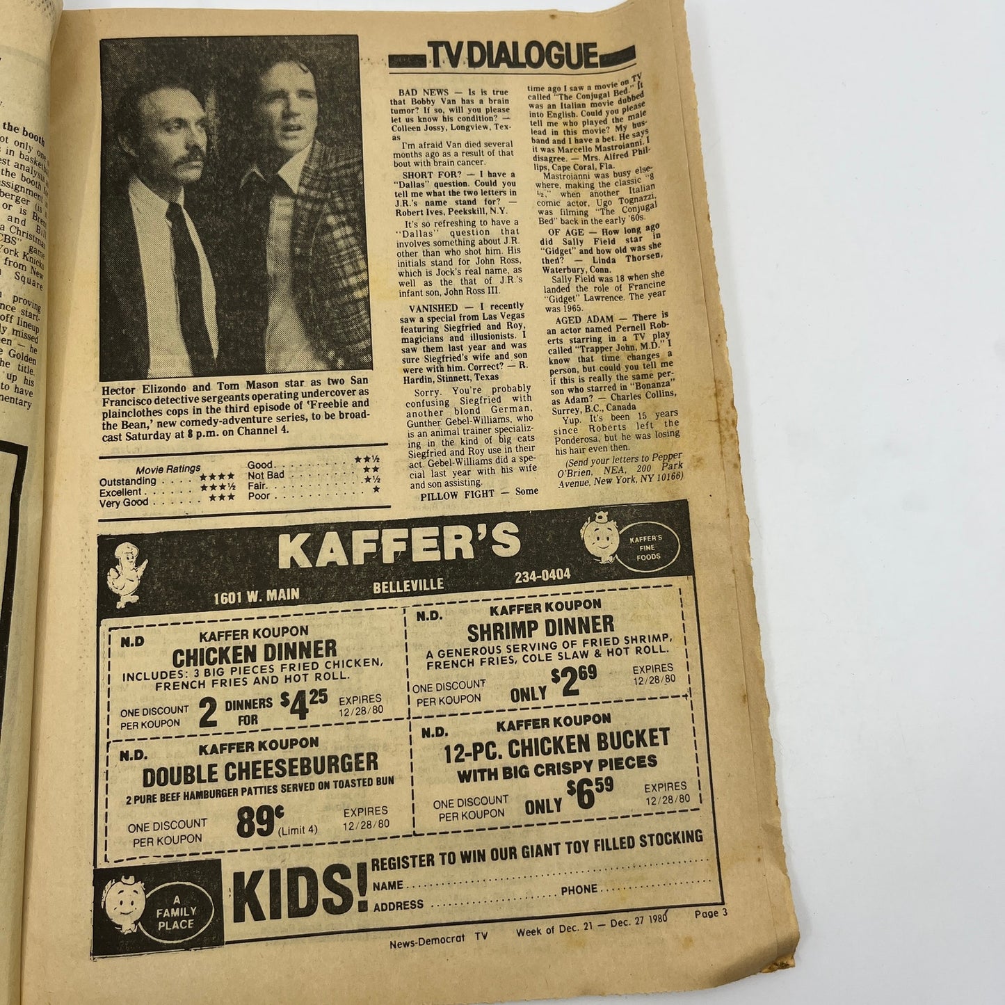 1980 Dec 21 Bellville IL News-Democrat TV Listings Freebie and the Bean L4-1
