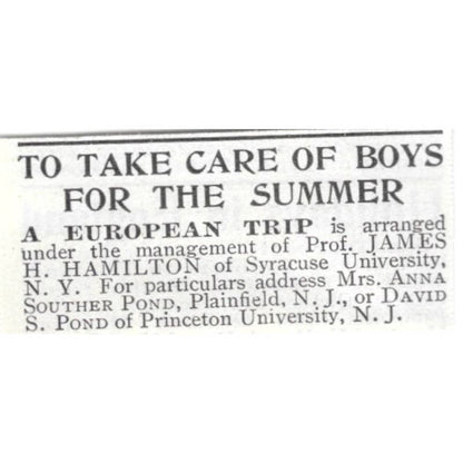 European Trip James Hamilton David S Pond Princeton University - 1903 Ad TJ8-7-3