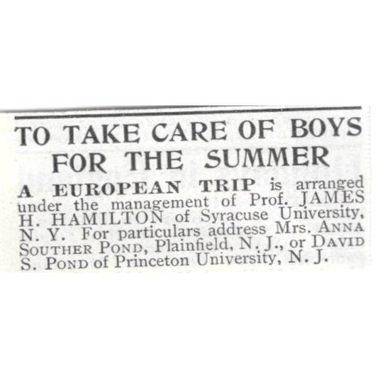 European Trip James Hamilton David S Pond Princeton University - 1903 Ad TJ8-7-3