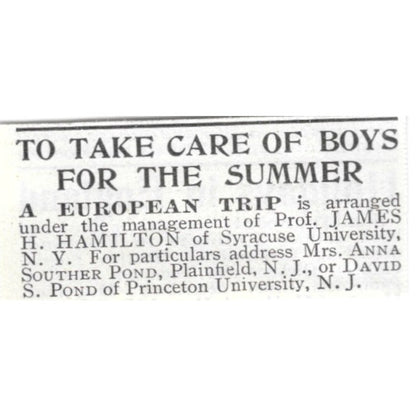 European Trip James Hamilton David S Pond Princeton University - 1903 Ad AK5-S29