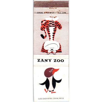 Zany Zoo Penguin Tiger Cartoon Collectible Advertising Matchbook Cover MM9-9