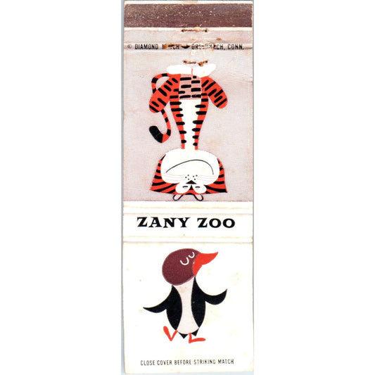 Zany Zoo Penguin Tiger Cartoon Collectible Advertising Matchbook Cover MM9-9