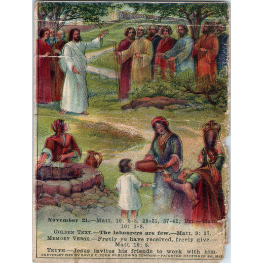 1920 Christian Lesson Picture Card Jesus Sending Out Helpers SE5
