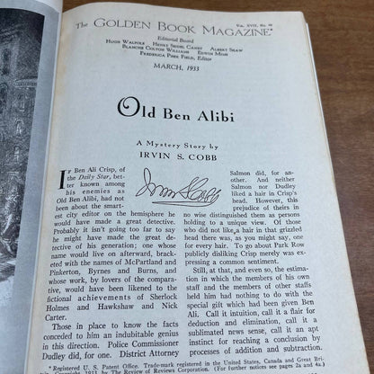 March 1933 The Golden Book Magazine Old Ben Alibi Irvin Cobb Spinoza Austin TH8