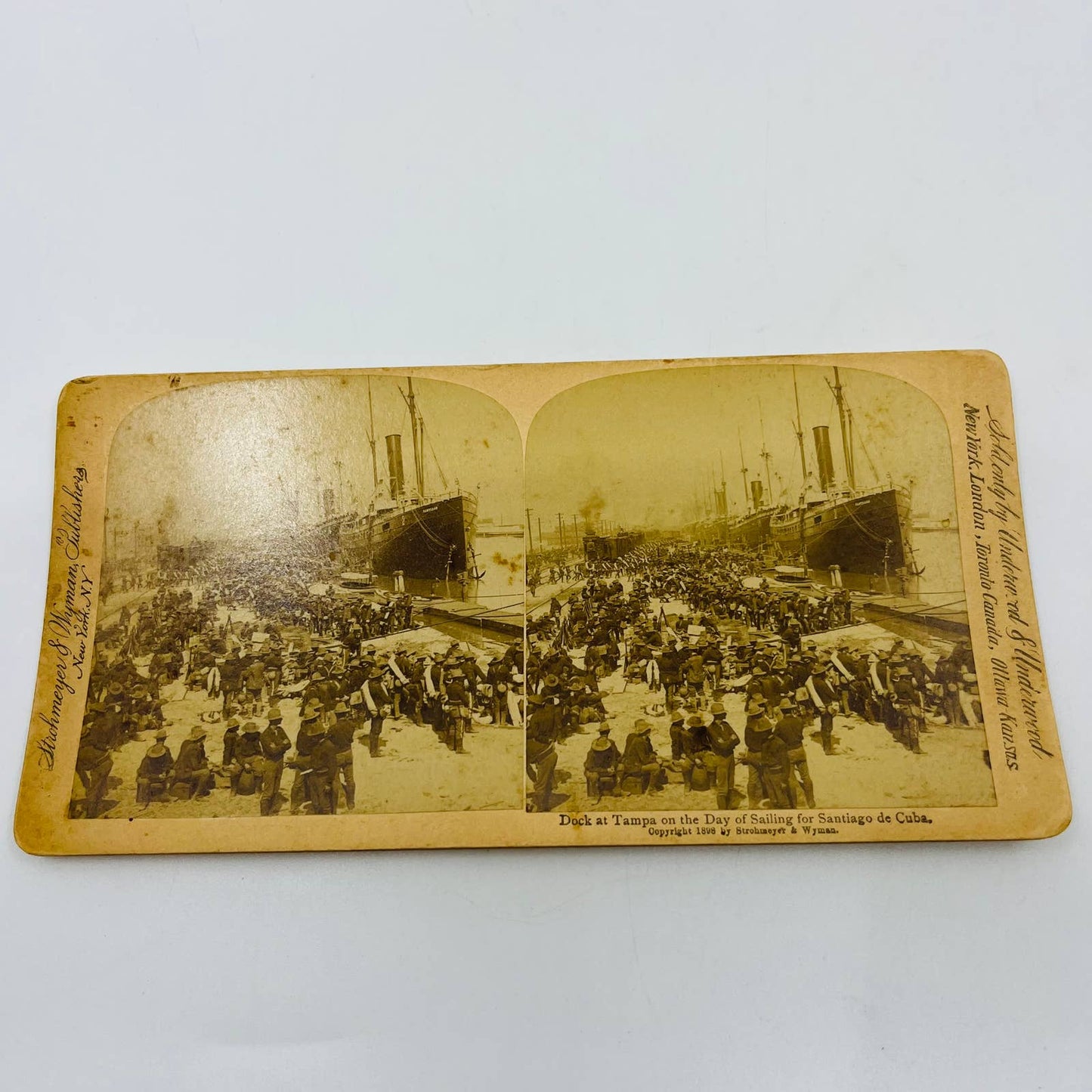 1898 Stereoview Card Dock at Tampa the Day of Sailing for Santiago Cuba