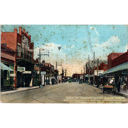 Calle Del Comercio Ciudad Juarez Mexico Original Postcard TK1-21