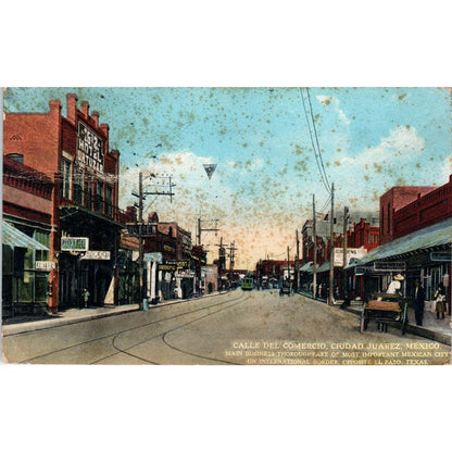 Calle Del Comercio Ciudad Juarez Mexico Original Postcard P2-1