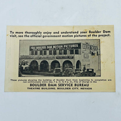 Boulder Dam Service Bureau Motion Picture Advertising Card Boulder City NV EA4