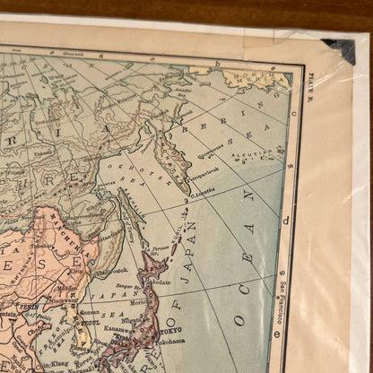 Antique 1903 Map of ASIA Color 10 x 12” FL5