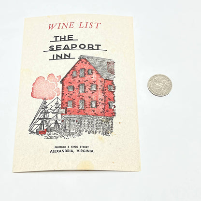 1960s The Seaport Inn Restaurant Menu Wine List Alexandria VA AB7