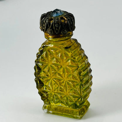 MCM Lemon Lime Glass Diamond Point Perfume Bottle Sapphire Rhinestone Lid 2” SA6