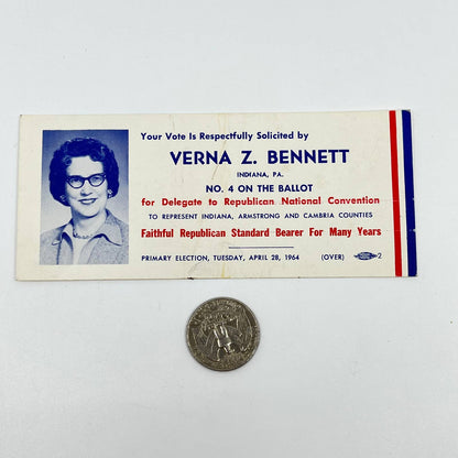 1960s Political Ad Card Verna Z. Bennett Alternate Delegate Republican RNC SC3