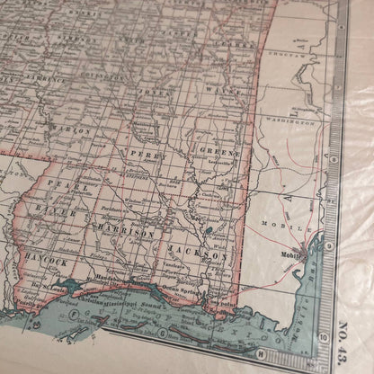 Antique 1897 The Century Atlas Map of Mississippi USA Engraved 12.5 x 17” FL5