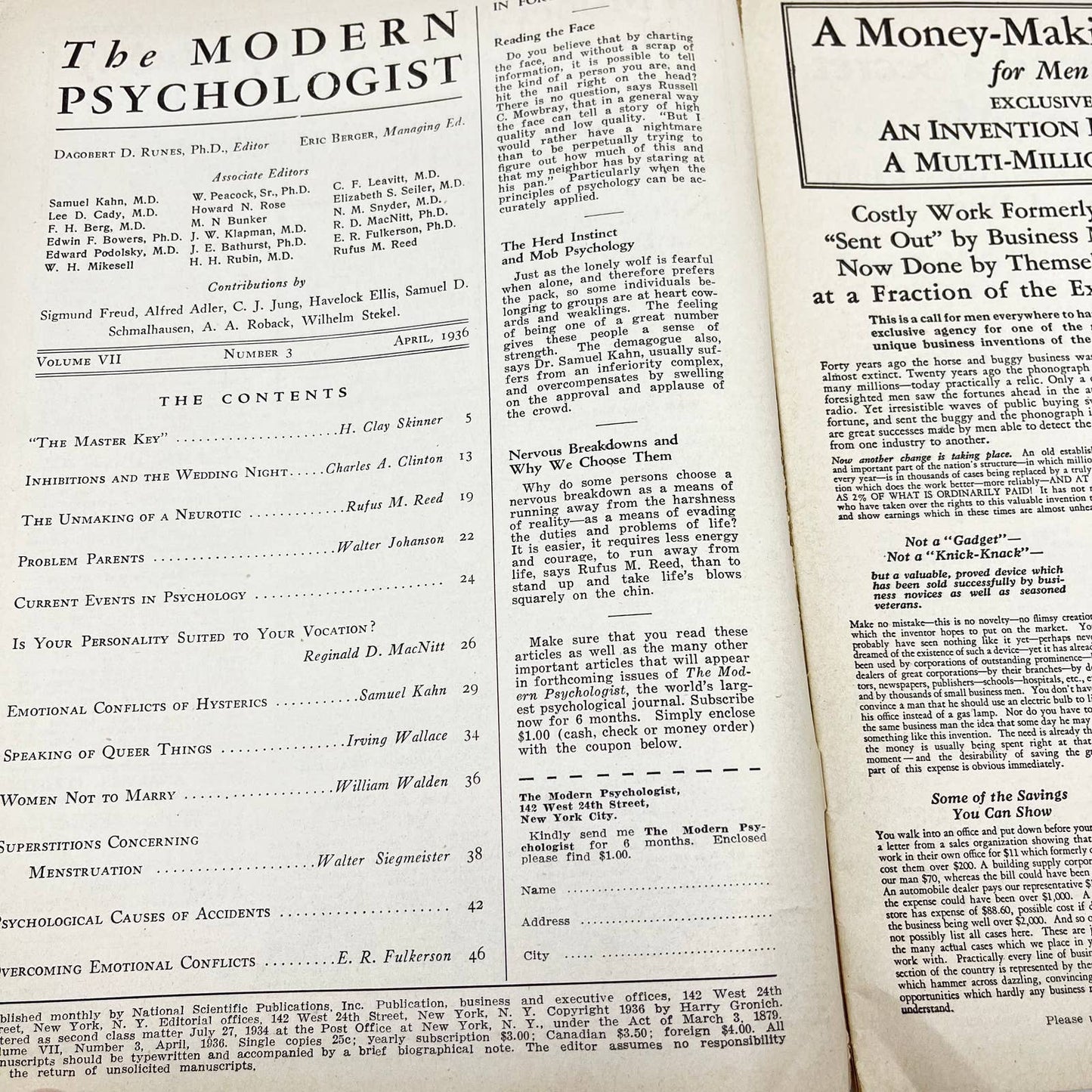 1936 April - The Modern Psychologist Magazine Dagobert D. Runes TF3