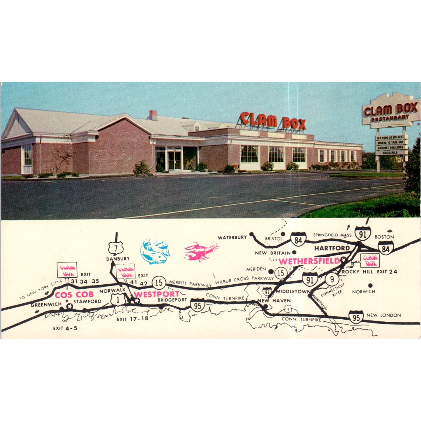 Clam Box Restaurant Wethersfield CT Nussbaum AAA Original Postcard P2-7