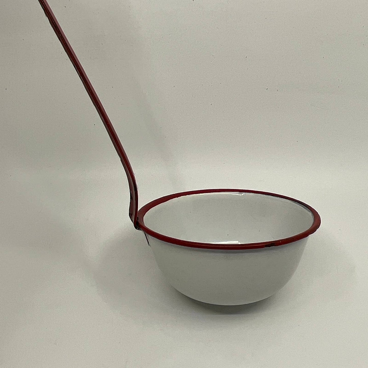Vintage Enamelware Dipper Ladle White with Red Trim ~12” TH2