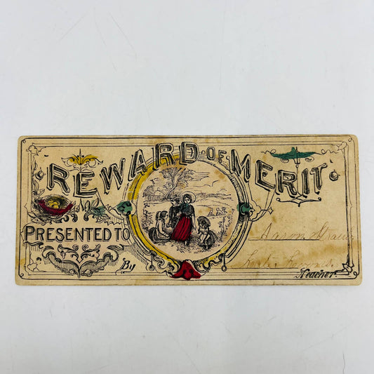 1860 Civil War Era Reward of Merit Award Card Teacher and Children AA2