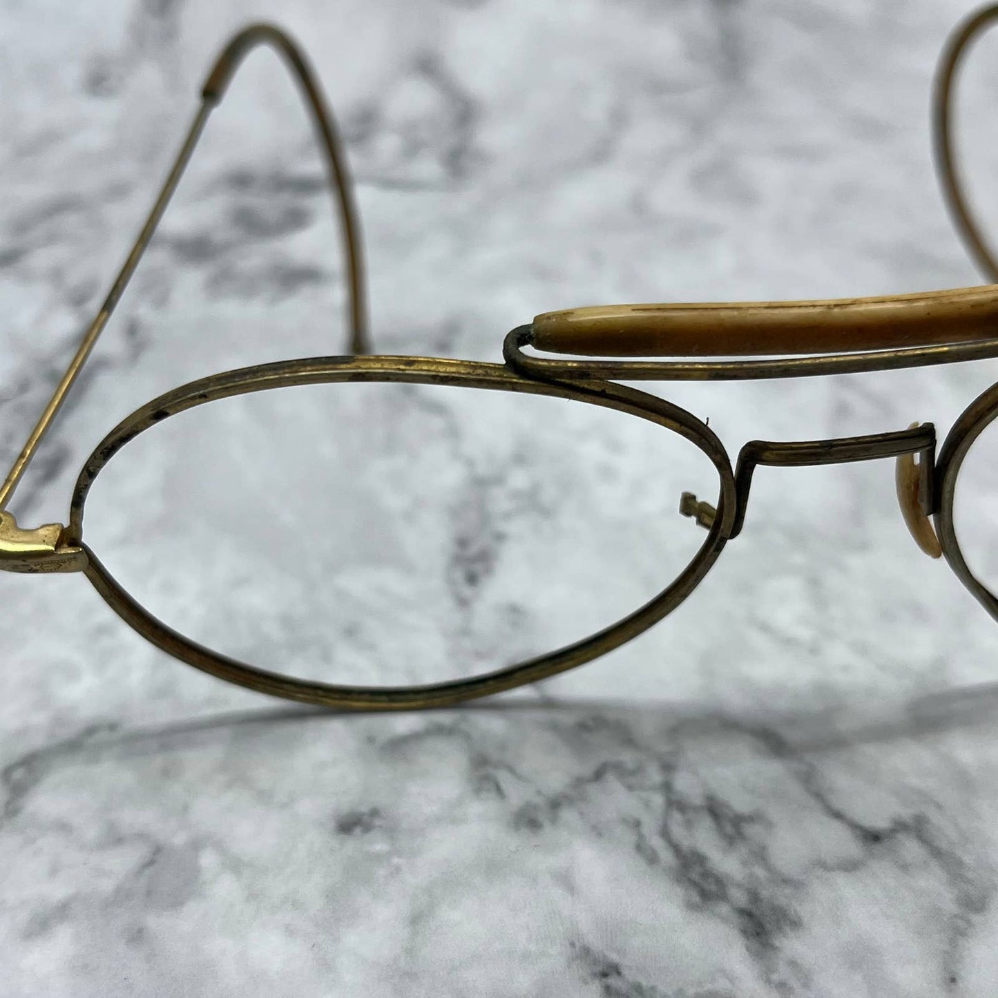 Vintage Brass Aviator Eyeglasses Frames With Celluloid Bridge SE9