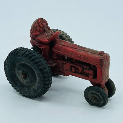 Vintage 1950s Farming Auburn Co Red Rubber Toy Tractor w/ Black Wheels TB6