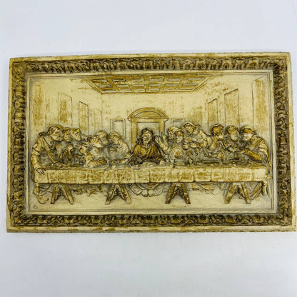 Vintage 1930s Chalkware Last Supper Relief Wall Hanging 7.5 x 12” TC3