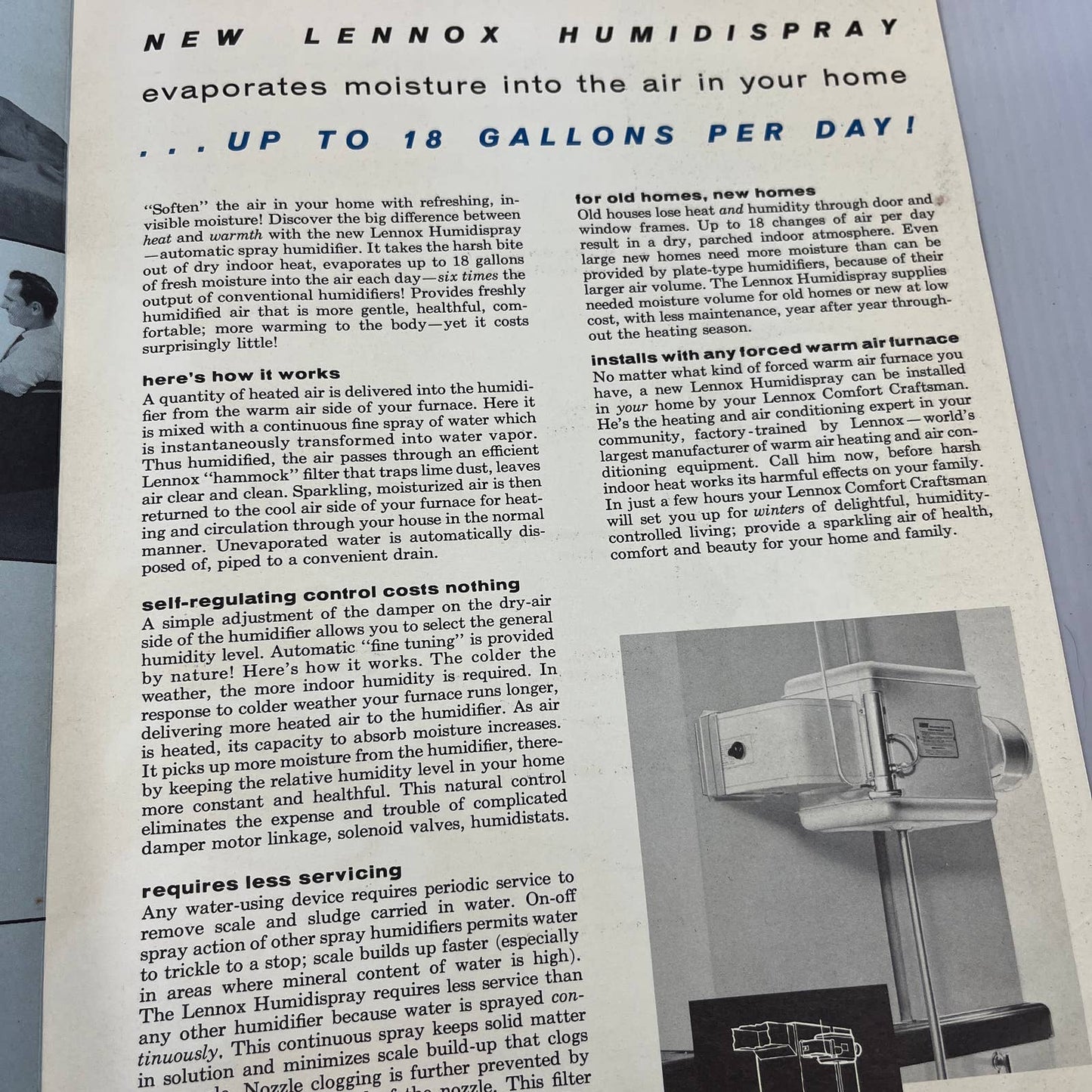 1950s Lennox Humidispray Automatic Spray Humidifier Advertising Leafet AC8