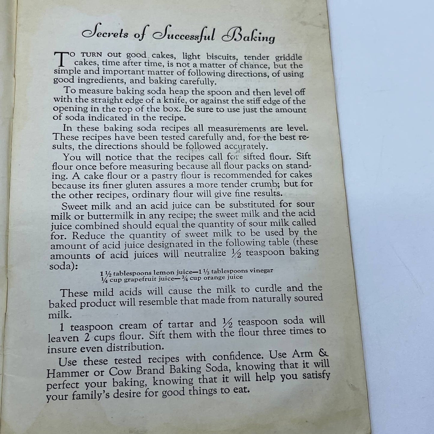 Vtg 1934 Arm & Hammer Successful Baking Cow Brand Soda Recipe Cookbook TG6