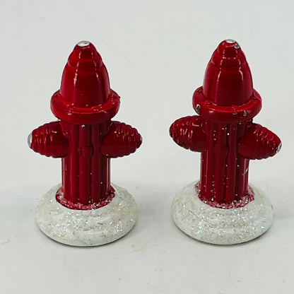 Vintage Christmas Village Metal Fire Hydrant Set of 2 Glitter Snow 1.5” SB2