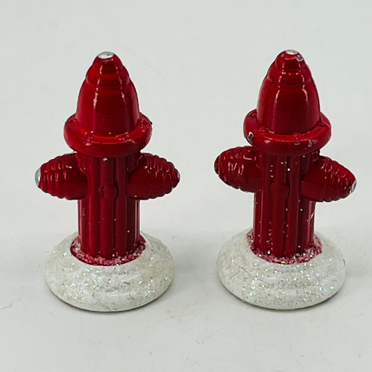 Vintage Christmas Village Metal Fire Hydrant Set of 2 Glitter Snow 1.5” SB2