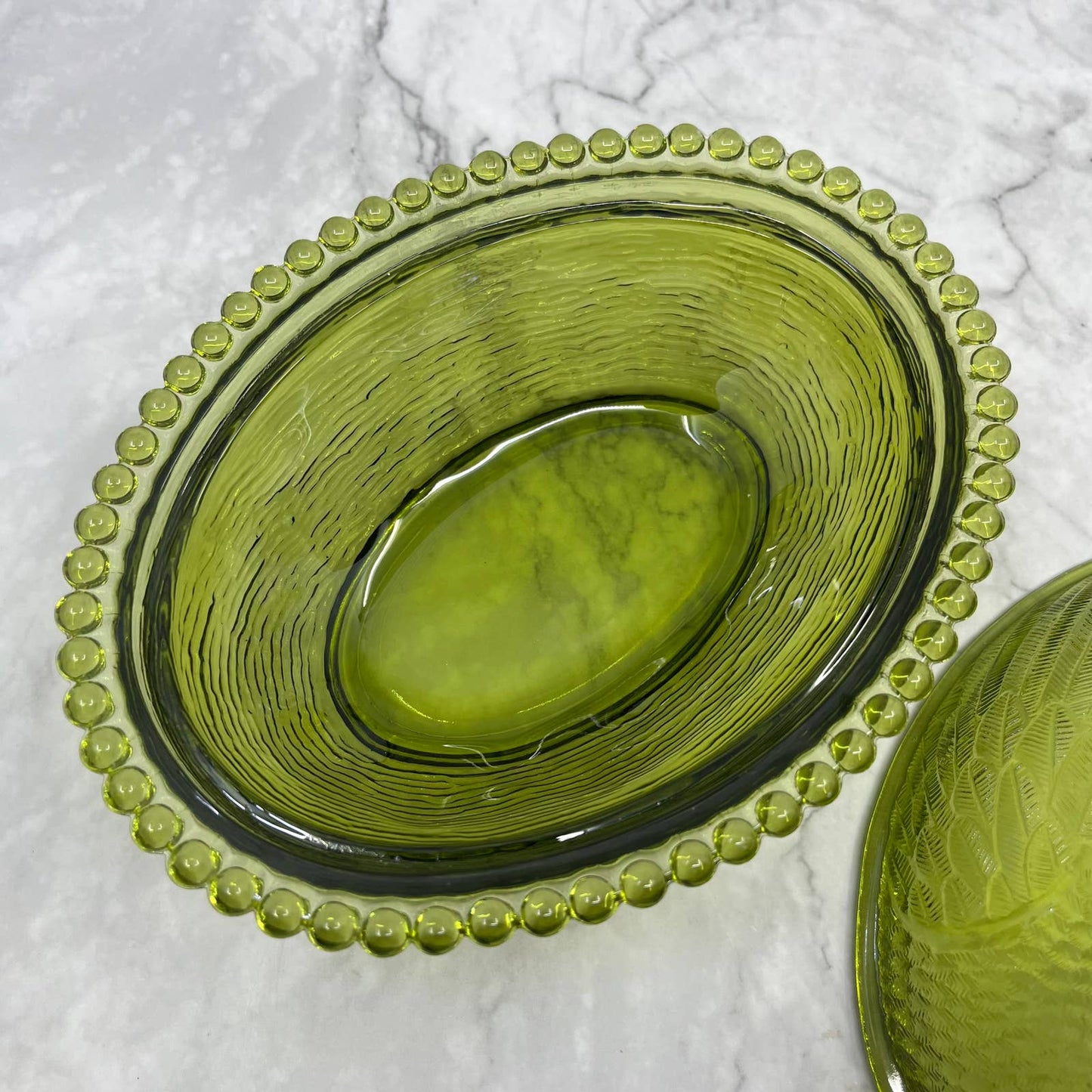 Vintage Nesting Hen Green Avocado Indiana Glass Hen on Nest Candy Dish ~7x5" TE2