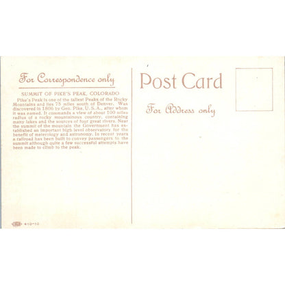 c1910 Summit of Pikes Peak at Night Colorado Original Postcard TK1-29