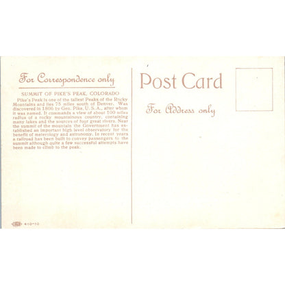 c1910 Summit of Pikes Peak at Night Colorado Original Postcard P1-11