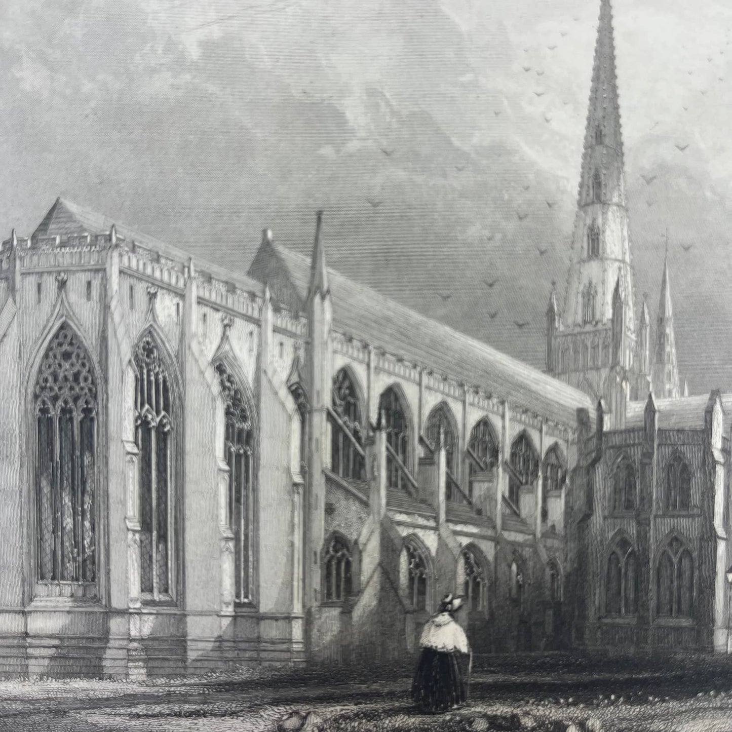 1842 Original Art Engraving Lichfield Cathedral, Floor Plan and Bio TG6