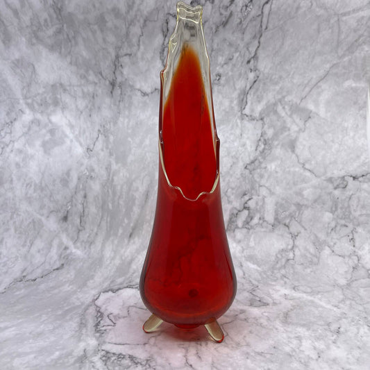 Vintage LE Smith AMBERINA 3 Toe Swung Vase Mid Century Red Orange 13” TD1