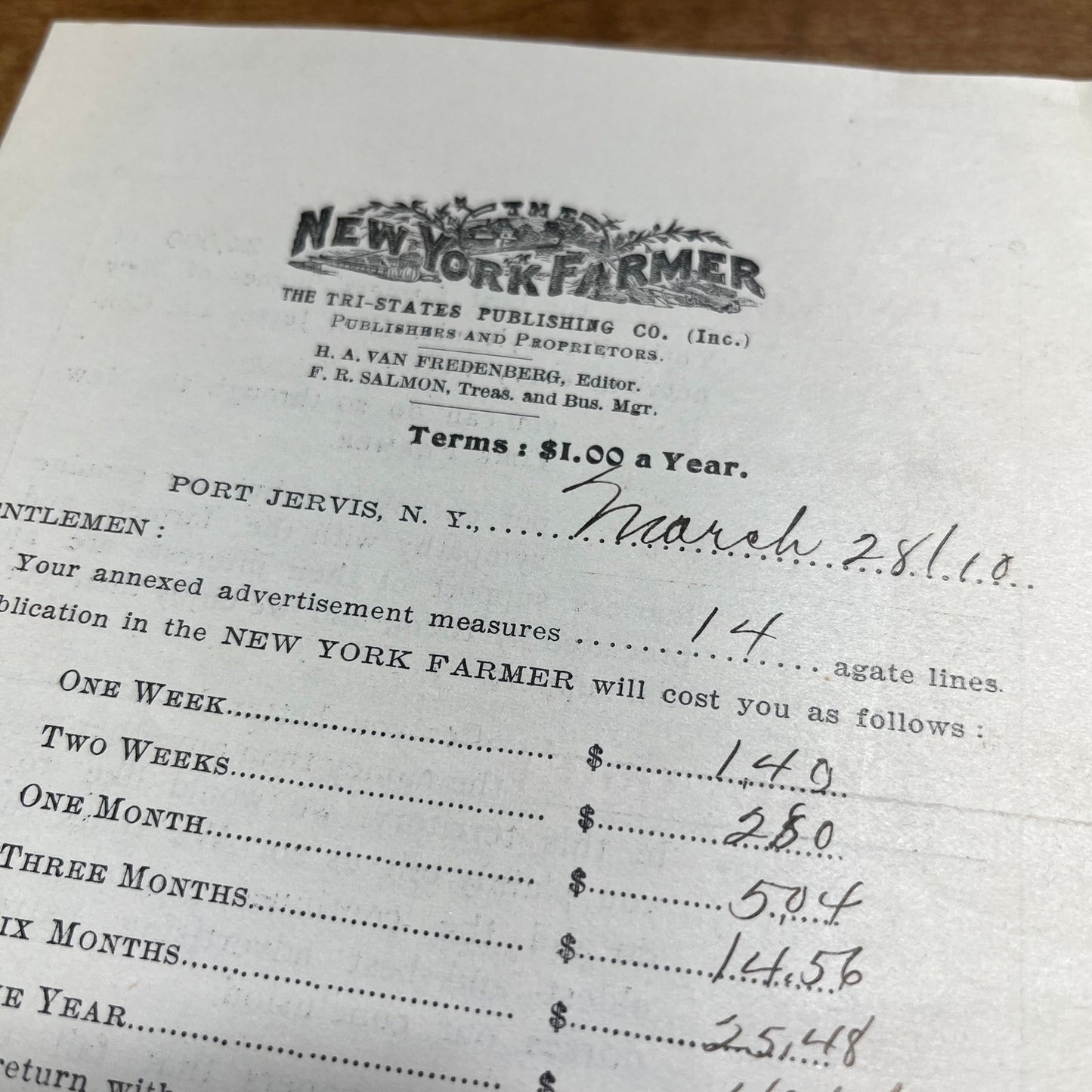 1910s New York Farmer Magazine Advertising Quote Press Kit Leaflet AK7-2