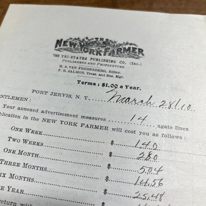 1910s New York Farmer Magazine Advertising Quote Press Kit Leaflet AK7-2