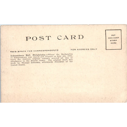 Independence Hall Philadelphia c1910 Original Postcard TK1-24