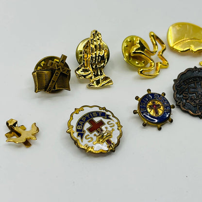 Vintage Lot of 8 Christian Metal and Enamel Pins Baptist SS Dove Jesus Saves SB3