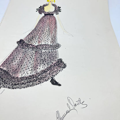 1960s Original Fashion Dress Gown Illustration By Edmund Dantez 12x17” FL1