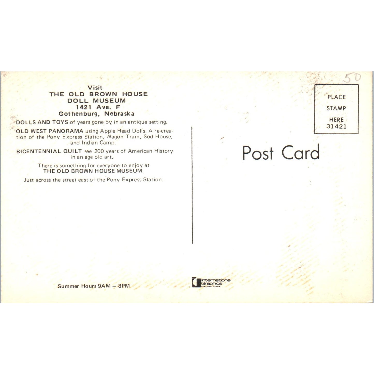 The Old Brown House Doll Museum Gothenburg Nebraska Original Postcard PB9