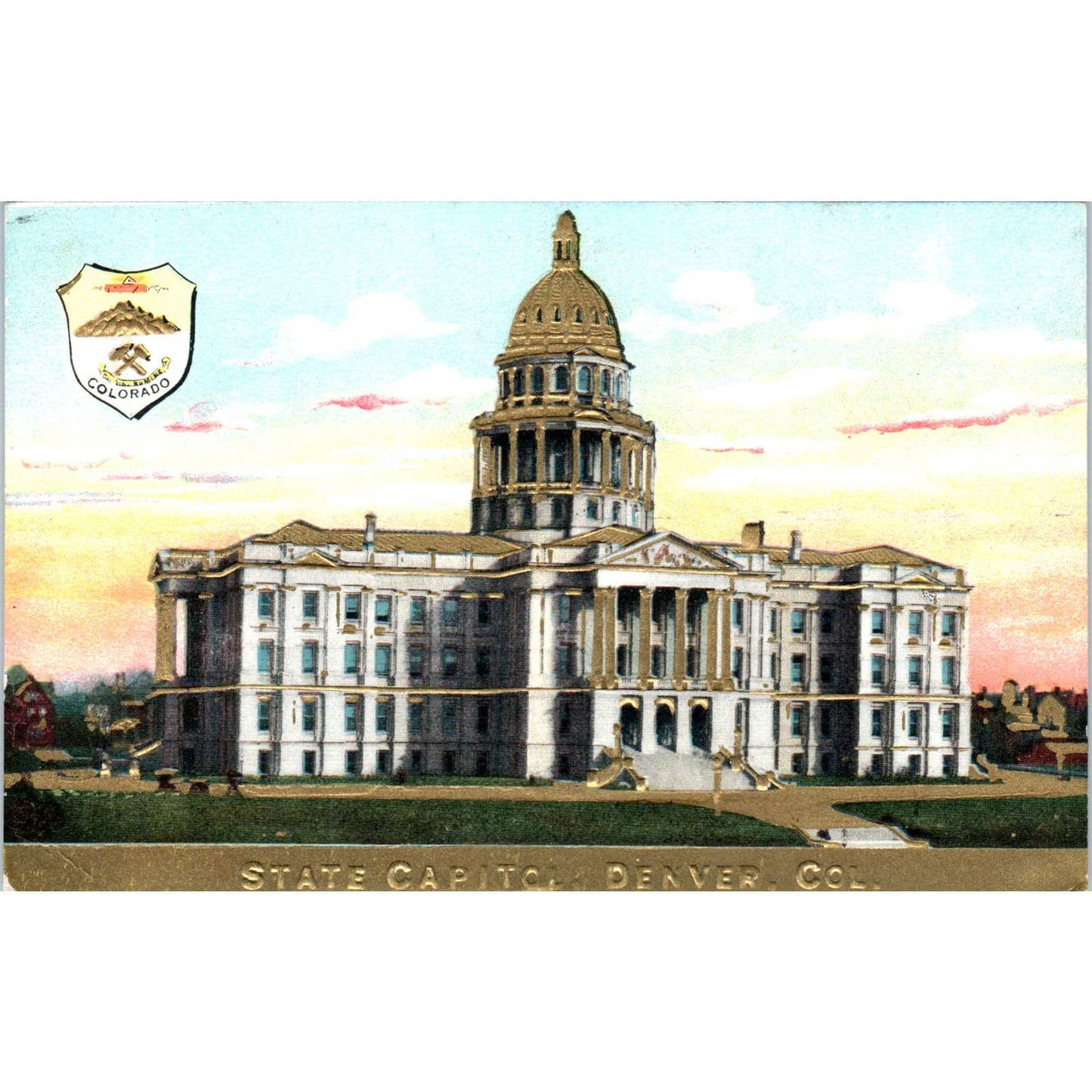 c1910 State Capitol Embossed Gilt Denver Colorado Original Postcard TK1-29