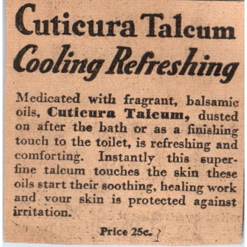 1935 Minneapolis Journal Newspaper Ad Cuticura Talcum Cooling Refreshing FL5-6