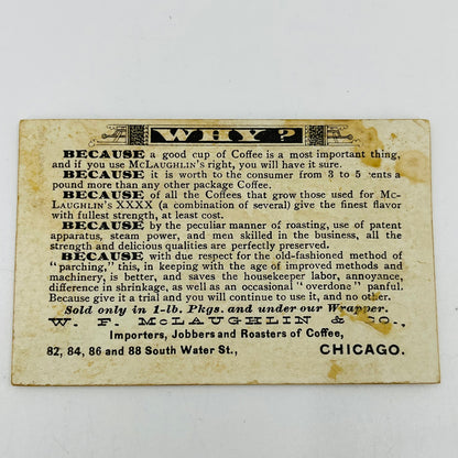 1880s Embossed Victorian Trade Card McLaughlin’s Coffee Mrs. Cleveland SAH9-S8
