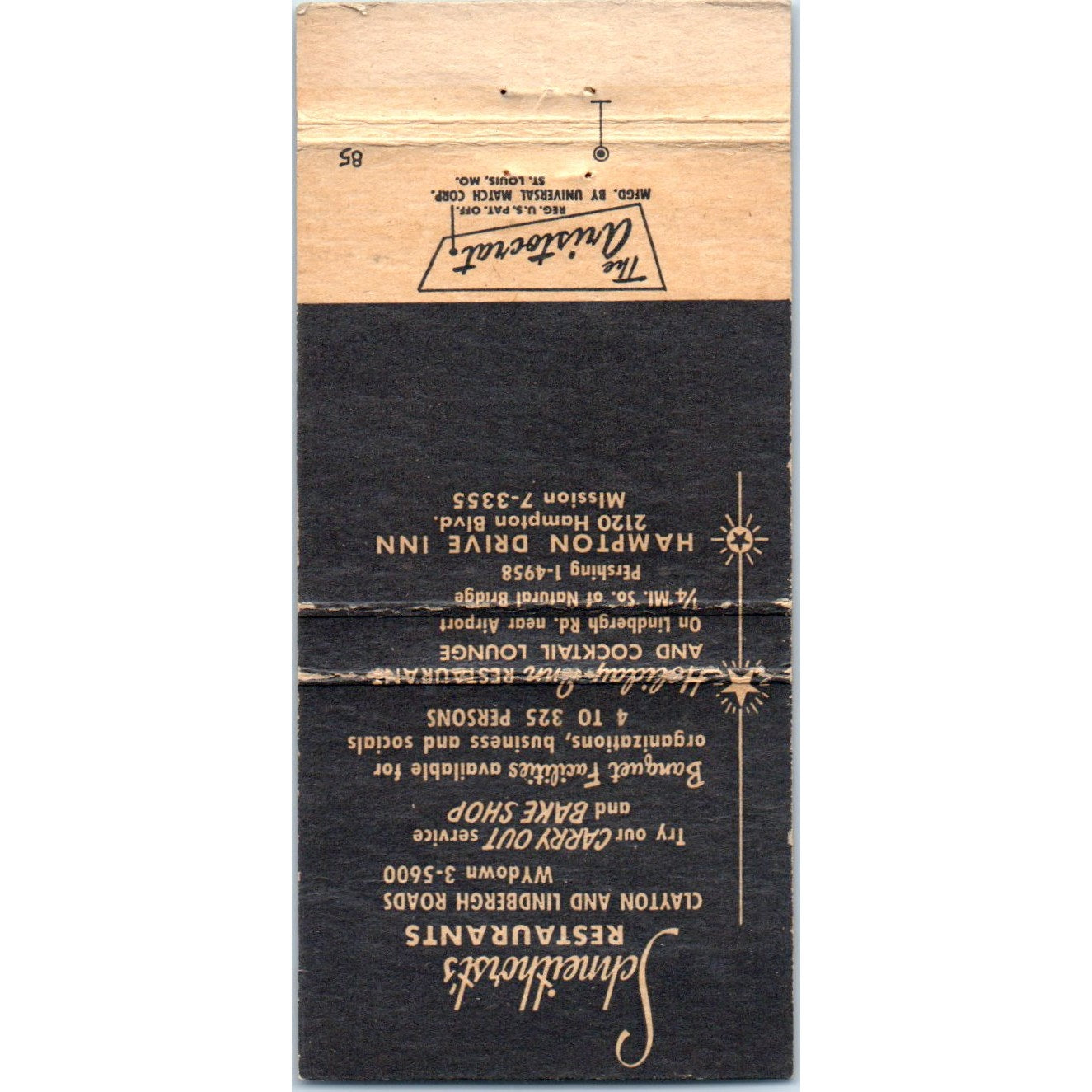 Schneithorst's Restaurants St. Louis MO Advertising Matchbook Cover MM10-3