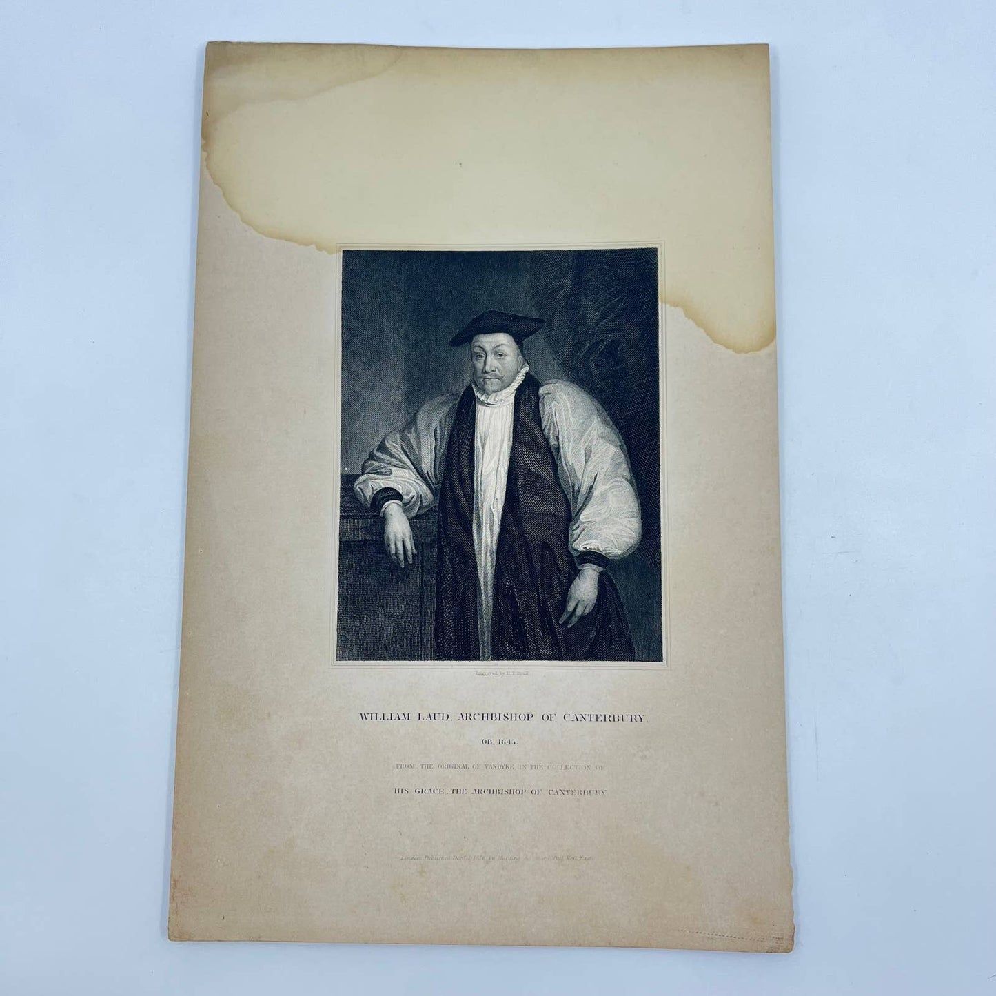 1836 Engraving Art Print William D. Laud Archbishop of Canterbury 1645 AB3