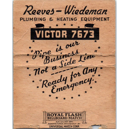 Reeves-Wiedeman Plumbing Kansas City Wichita Wide Advertising Matchbook SA6-M7
